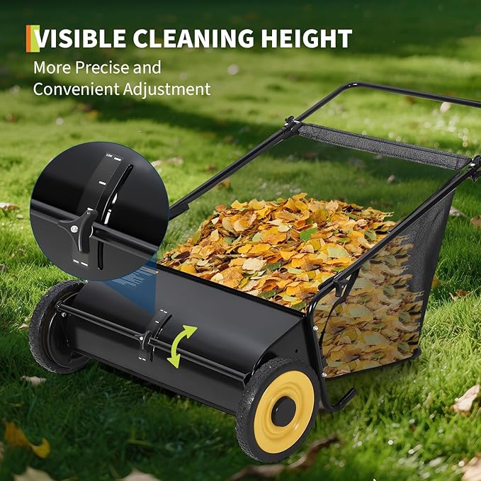 21" Manual Lawn Sweeper with 4-Brush System, 3.5 Cu.ft. Collector Bag, Adjustable Height for Leaves, Grass & Yard Debris