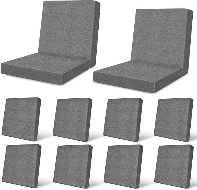 pickyNproud 12Pcs Patio Cushion Covers Stretch Outdoor Couch Cushions Slipcovers Replacement Washable Furniture Protector with Elastic Bottom Sofa Chair Seat Cover, Charcoal Gray
