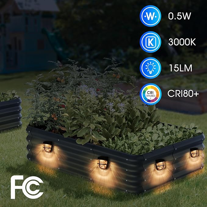 Energetic Solar Powered Garden Lights with Dusk to Dawn Sensors, Magnetic Solar Lights Outdoor, Waterproof, 3000K Warm White, LED Fence Lighting for Planter Raised Beds, FCC, Black, 3 Pack