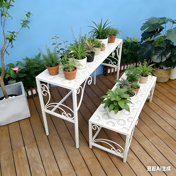 2 Tier Metal Plant Stand, Ladder Flower Pot Holder Plant Stands, Stackable Heavy Duty Tall Plant Shelf Flower Pot Holder for Patio Garden Corner Balcony Living Room (2 Tier H16.3 In-White)