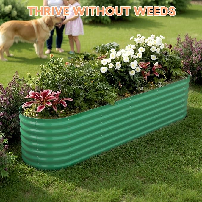 IDEALHOUSE 8x2x1.5 Ft Galvanized Metal Raised Garden Bed, 24-Inch Tall Outdoor Planter Box for Vegetables, Flowers & Herbs, Rust-Resistant Garden Beds for Backyard, Patio or Balcony, Green