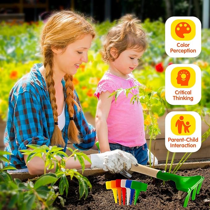 Kids Gardening Tools, Toddler Gardening Set for Kids Includes Rake, Shovel, Trowel, Apron Gloves Watering Can and Tote Bag, Spray Bottle, Kids Garden Tools Best Outdoor Toys Gift for Boys and Girls
