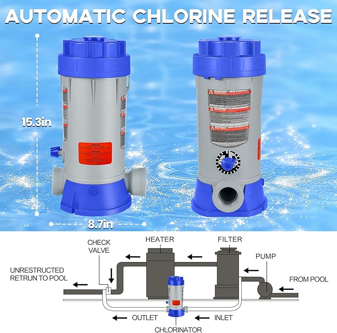 SeaSlep Off-Line Automatic Pool Chlorinator with Adjustable Output, Automatic Chlorine Feeder with 9.0 Lbs Capacity,Easy to Install Off Line Chlorinator for Inground Pool,Compatible with Hayward(Blue)