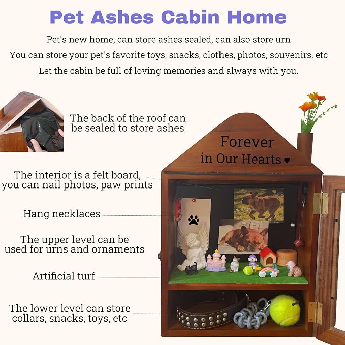 Handmade Pet Ashes Cabin Home, Pet Urn for Dogs,Cats,Birds,Rabbits,Shadow Box for Pet Urns，Dog urn,Cat Urn for Ashes,Memorial Gifts for Pet Loss. (Large)