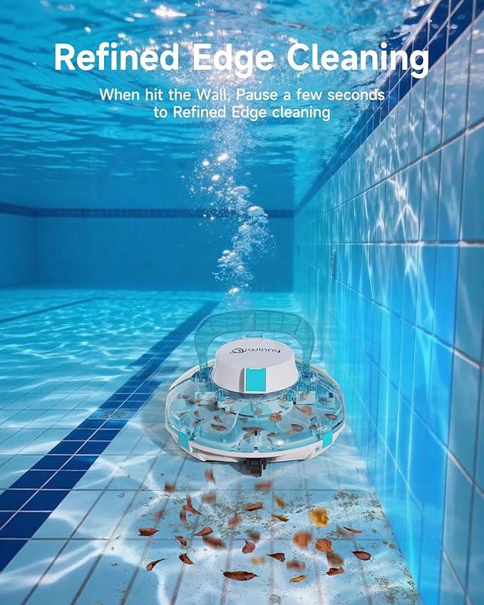 Cordless Robotic Pool Cleaner, Lasts 80 Min, Automatic Vacuum for Above-Ground Pools up to 650 Sq.ft,Portable, Self-Parking (Sky Blue)