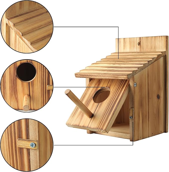 Bird Houses for Outside，Wooden Birdhouse with Open House Design - Perfect Nesting Box for Bluebirds - Assembly Required - Ideal for Outside - Blue Bird House for Outdoor Clearance