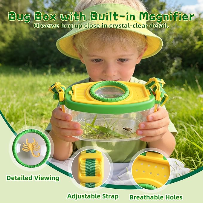 Duckura Kids Gardening Tools Bug Catcher Kit, Outdoor Toys with Wheelbarrow Set and Shovel, Rake, Bug Catcher Kit, Summer Yard Digging Weed Birthday Gifts Toys, Easter for Boys Girls Age 2 3+