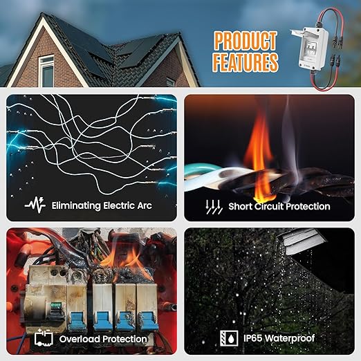 Solar Panel Disconnect Switch 1000V DC/AC 40A PV Disconnect Switch Outdoor Miniature Circuit Breaker IP65 More Space Quick Installation for Solar PV Array Homes Battery (1000V 40 Amp)