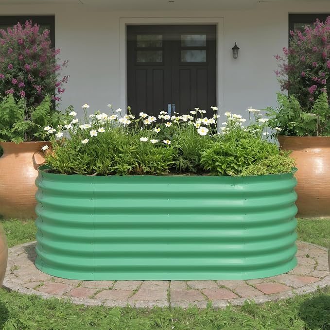 IDEALHOUSE 4x2x2 Ft Galvanized Metal Raised Garden Bed, 24-Inch Tall Outdoor Planter Box for Vegetables, Flowers & Herbs, Rust-Resistant Garden Beds for Backyard, Patio or Balcony, Green