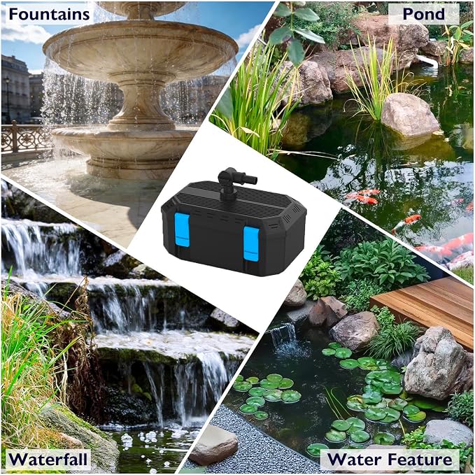 550GPH Pond Filter Pump with 4-Stage Filtration, Fish Pond Filter for Outdoor Ponds 350-500 Gal, Pond Pump Filter Box for Garden, Waterfall, Fountain, Water Feature