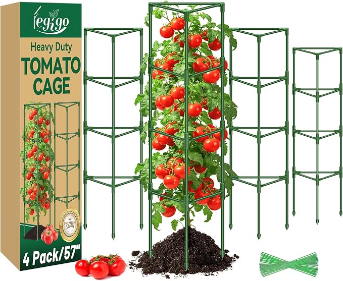 Legigo 4 Pack 57 Inch Tomato Cage for Garden, Heavy-Duty Tomato Trellis Plant Support Stakes, Adjustable Garden Trellis Plant Cage for Climbing Plants Peppers Outdoor Raised Garden Bed and Vegetables