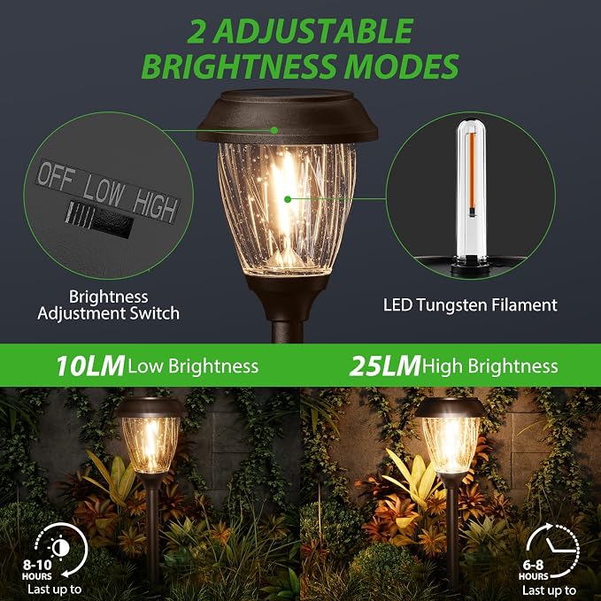 XMCOSY+ Solar Pathway Lights Outdoor, Warm White 10/25LM Glass Solar Lights for Yard & Walkway, Waterproof Landscape Lighting, Auto On/Off Decorative Garden Lights for Patio, Lawn & Driveway