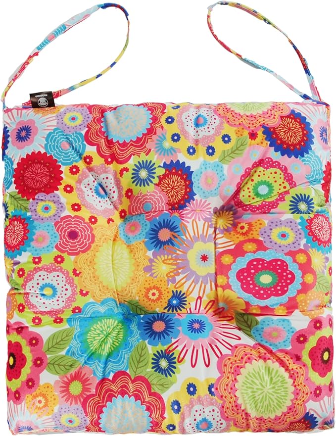 2-Pack Outdoor/Indoor Wicker Patio Seat Cushion Pad with Ties - Dining Chair Cushion, 17" x 17" (Multicolored Flowers)