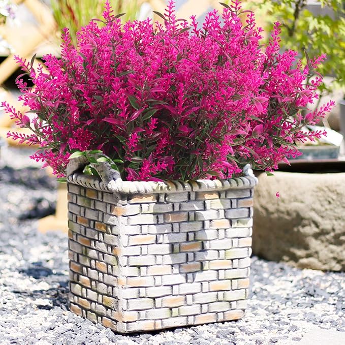RECUTMS 8 Bundles Artificial Outdoor Lavender Flowers Fake Outside Plants | 13.8",UV Resistant Greenery,Plastic Shrubs,Faux Ferns,Spring Summer Decor,Indoor/Outdoor Hanging Decorations