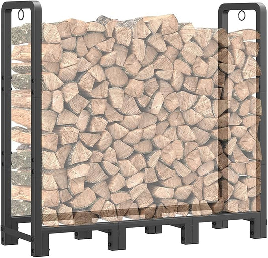 Mr IRONSTONE 4ft Firewood Rack Outdoor Indoor, Upgraded Heavy Duty Adjustable Fire Wood Rack Holds Up to 2600lbs, Fireplace Log Holder Wood Storage for Porch Patio, Easy Assembly