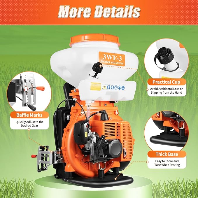 3WF-3 Backpack Fogger, 2.13kw Gas Powered Backpack Fogger Leaf Blower Sprayer Machine with 3.7Gal Tank Volume, for Vegetable Sheds Orchards