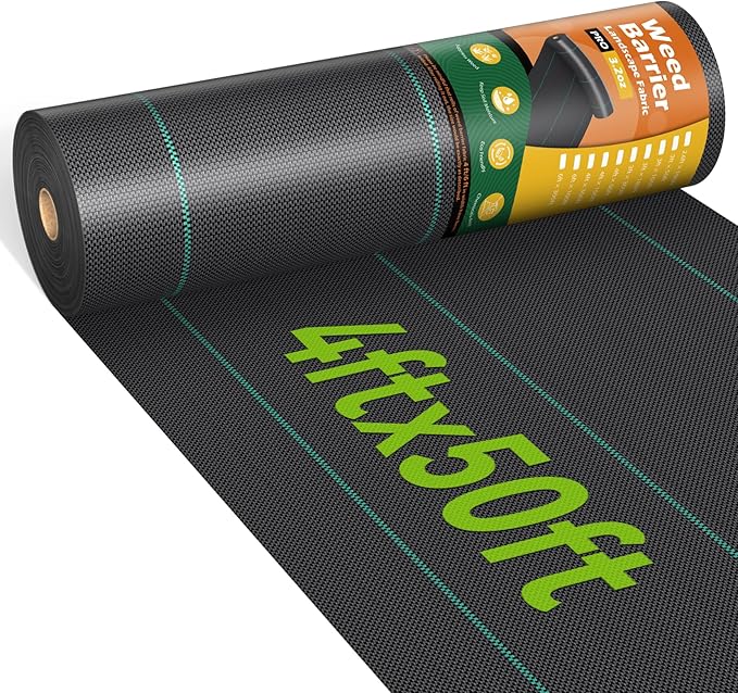 iropro 4ftx50ft Weed Barrier Landscape 3.2oz Fabric Heavy Duty, Woven Weed Control Cloth, Woven Geotextile Fabric for Underlayment, Gardening Ground, Commercial Driveway Weed Block Cover Mat