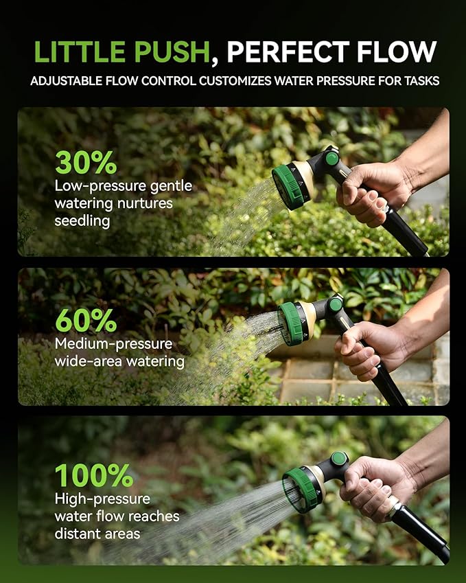 RAINPOINT Hose Sprayer Nozzle Heavy Duty - 2 Pack 8 Spray Patterns Garden Hose Nozzle with Adjustable Flow Control for Watering Plants, Washing Cars,Washing Pets, Thumb Control (2 Packs, Olive Green)