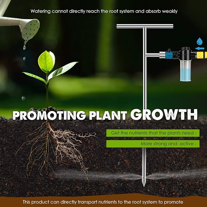 NEWTRY Deep Root Watering Tool, Root Feeder Waterer Irrigator Stainless Steel Tree Watering Spike with Fertilizer Bottle for Plants Trees Shrubs Bushes