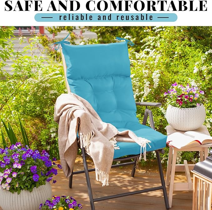 Sintuff 2 Pcs 44 x 21 x 4 Patio Chair Cushions Outdoor Chair Cushion Seat/Back Tufted Pillow with Ties Water Resistant Replacement Indoor Patio Furniture Outdoor Furniture (Solid Color,Royal Blue)