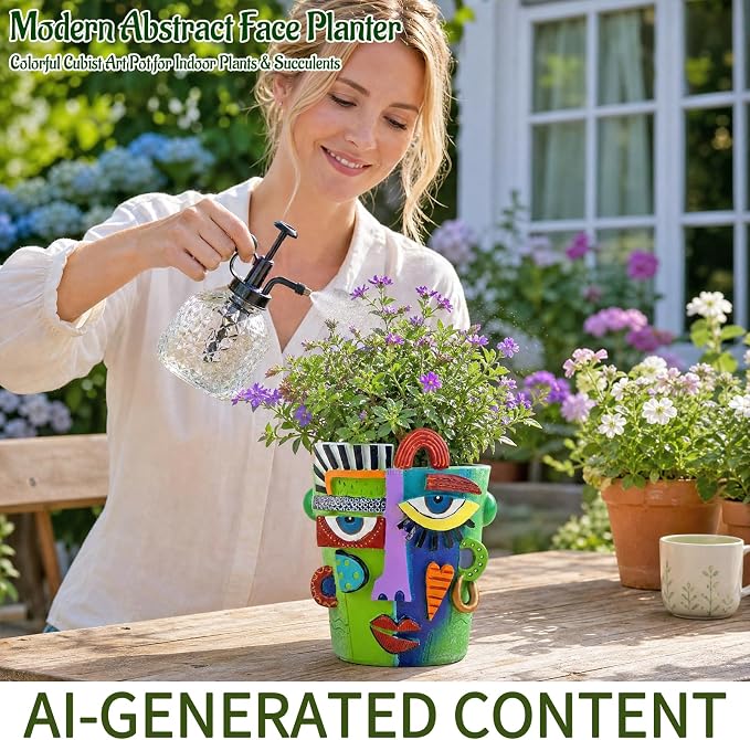 Mrlikale Abstract Face Planter Pots with Drainage Hole for Indoor Plants | 4.7 Inch Hand-Painted Funny Face Flower Pot for Succulents, Shelves, Desks, and Modern Home Decor