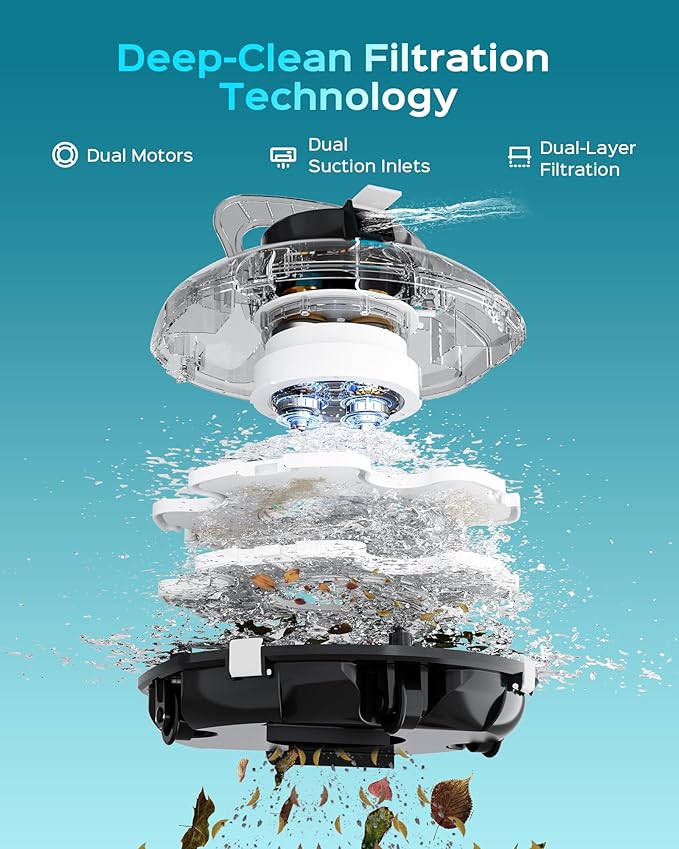 Cordless Robotic Pool Cleaner, Lasts 80 Min, Automatic Vacuum for Above-Ground Pools up to 650 Sq.ft,Portable, Self-Parking,Transparent Black White