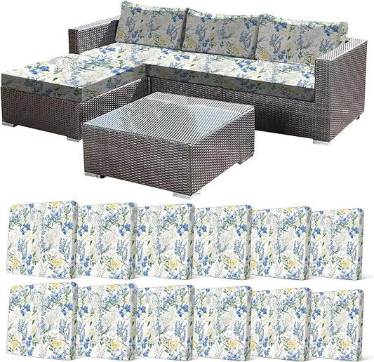 CALBODE 12 Pcs Stretch Outdoor Seat Cushion Covers, Washable Chair Seat Cover for Patio Furniture Cushions Soft Indoor and Outdoor Couch Cover Replacement (Bluebell, Cover Only)
