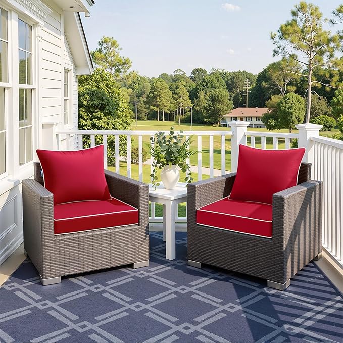 MIULEE Red Outdoor Seat Cushion 24x24 Inch Waterproof & 3 Year Fade Resistant Deep Seat and Back Cushion for Patio Furniture Chair Sofa Couch with Handle and Adjustable Straps