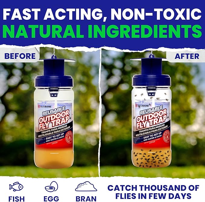 Fly Bait Fly Trap Refill Packets 3x1oz. Non Toxic Dissolvable Granules Work with All Reusable Flies Traps Outdoors Attractant. Flies Trap Bait Magnet Ranch Flytrap Outdoors. Cebo para Moscas