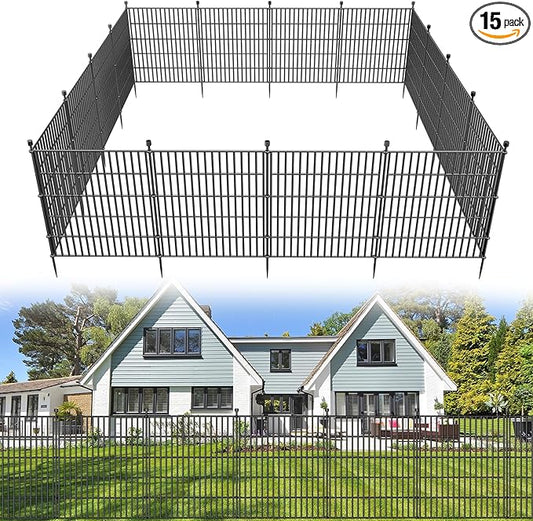 15 Panels No Dig Decorative Outdoor Garden Fence for Yard, 32 in(H) X 35.4 ft(L) Animal Barrier Fencing Rustproof Metal Wire Panel Border for Dog, Rabbits, and Patio Temporary Ground Stakes