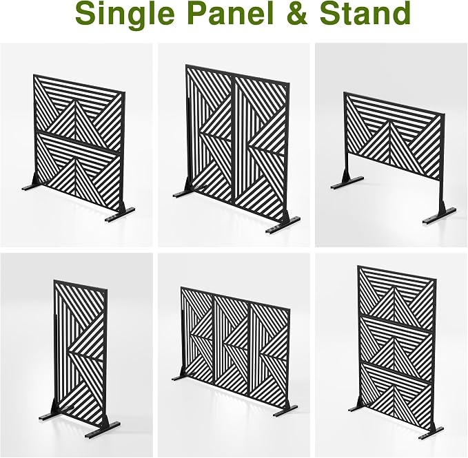 Casaphoria 72" H x 47" W Metal Outdoor Privacy Screen, Freestanding Decorative Divider for Patio, Deck, Balcony, and Garden with Stable Base, Black Zodiac