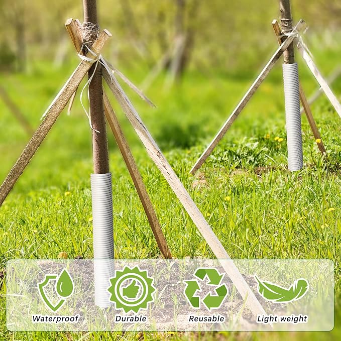 Nuenen 12 Pcs Corrugated Tree Guards, Long 15.75 Inch Diameter 1.96 Inch Pp Tree Trunk Protectors, Tree Bark Protector Tube Wraps for Saplings Plants Seedlings Deer Rabbit Cats Rodents Mowers (White)