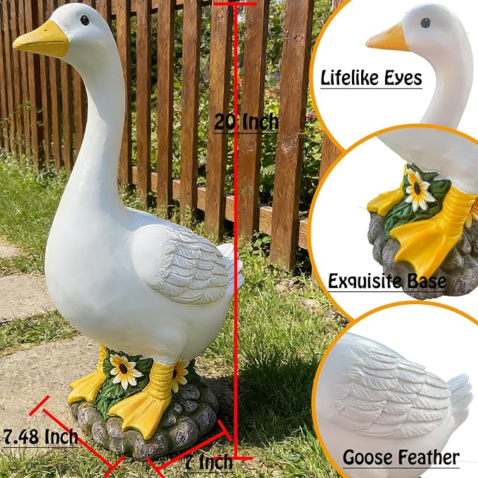 Porch Goose Statue Outdoor 20 Inch Large White Porch Goose Sculpture Décor for Home Garden Lawn Yard Patio Entryway Accent,Cute Resin Goose Figurine Gift for Mom Grandma Women