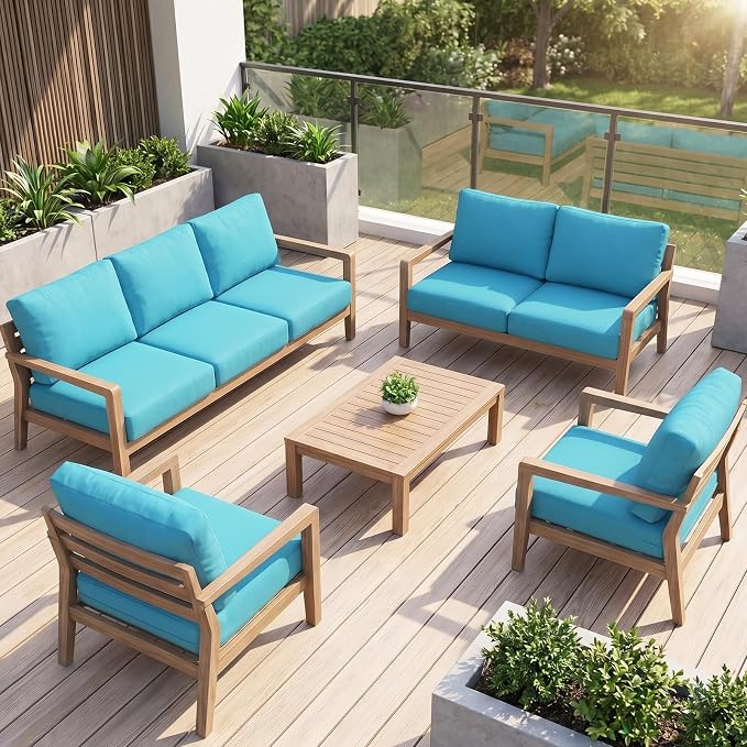 pickyNproud 14Pcs Patio Cushion Covers Stretch Outdoor Couch Cushions Slipcovers Replacement Washable Furniture Protector with Elastic Bottom Sofa Chair Seat Cover, Aqua Blue