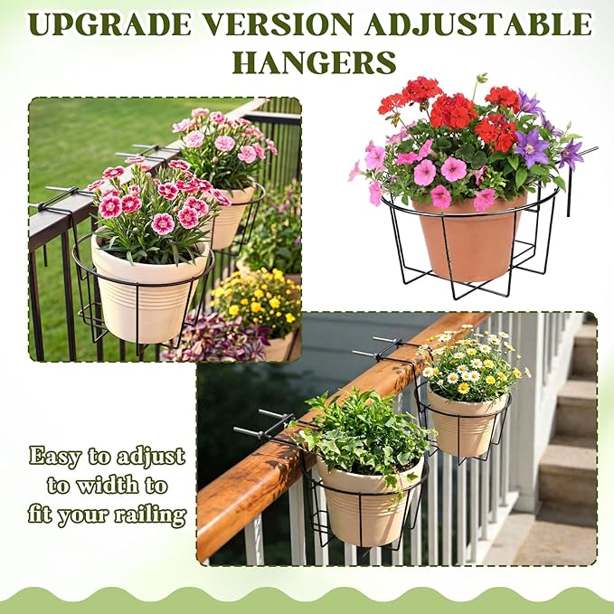 Novabright 3 Pcs Adjustable Hanging Railing Planter Fit for 1.5 to 5 Inches Railing Metal Hanging Plant Baskets Fence Plant Holder for Outdoor Garden Fence Balcony Deck Porch, 10 Inch, Black