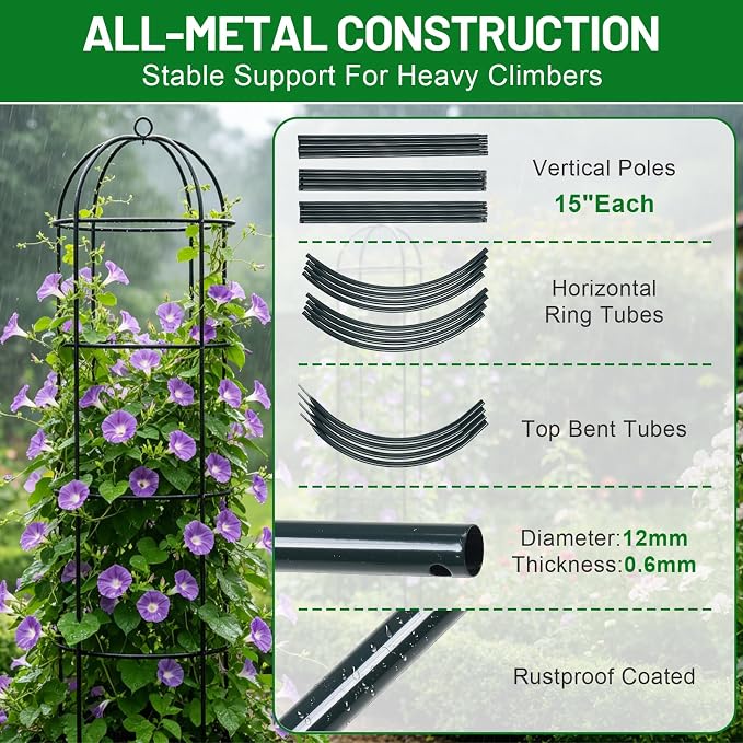 Trellis for Climbing Plants Outdoor, 75" Tall, 21" Dia, Heavy Duty Metal Garden Trellis Tower Potted Cages for Flowers Fruits Vegetable Cucumber Tomato Rose Clematis Pea Bean Raised Bed Trellises