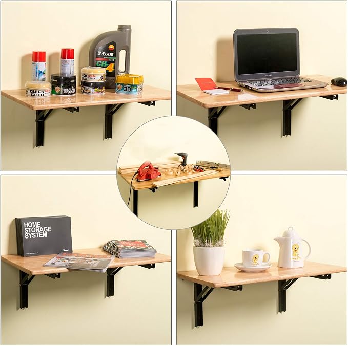 Ultrawall 24 inch Wall Mounted Folding Shelf Brackets and 9PC Garage Tool Hooks