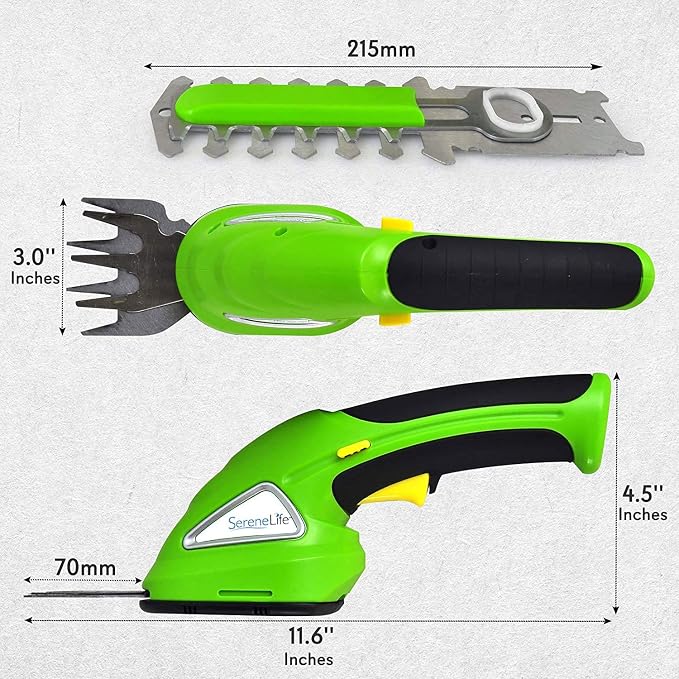 SereneLife Cordless Hedge Trimmer Handheld Grass Cutter Shears Electric Shrub Trimmer with 3.6V Rechargeable Battery, 2-in-1 System Lightweight and Portable Ideal for Lawns and Gardens