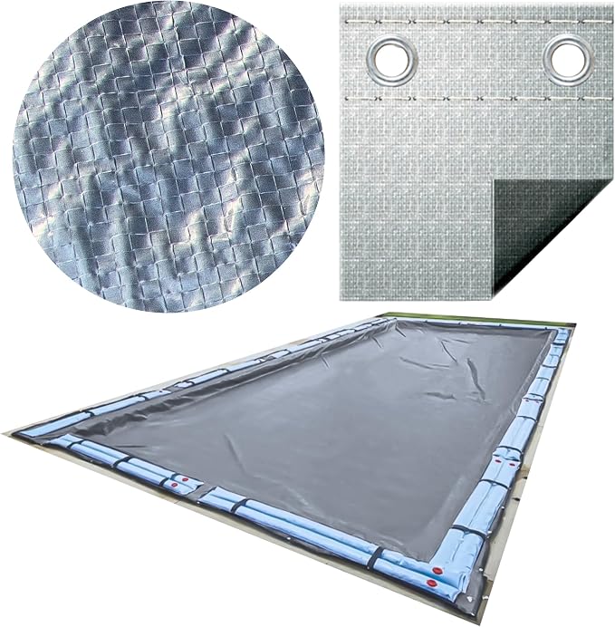SWIMLINE HYDROTOOLS Silver King Heavy Duty Winter Pool Cover for Inground Swimming Pools | for 35 X 50 FT Rectangle Pools | 40 X 55 FT Cover Size | Silver/Black | Water Tube Sleeves | CO144055R