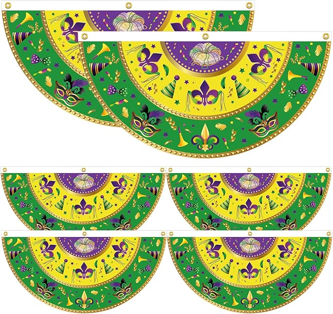6pcs Mardi Gras Garden Flag, 90x45cm/35.4x17.7in Mardi Gras Carnival Garden Flag Banner Seasonal Outdoor Decoration for Yard Porch Courtyard Railings Window Door Decorations