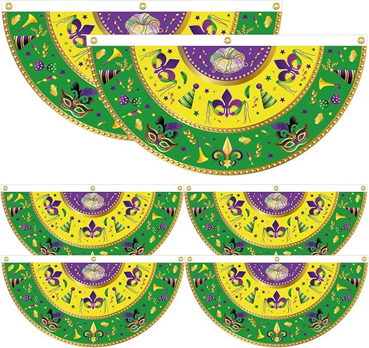 6pcs Mardi Gras Garden Flag, 90x45cm/35.4x17.7in Mardi Gras Carnival Garden Flag Banner Seasonal Outdoor Decoration for Yard Porch Courtyard Railings Window Door Decorations