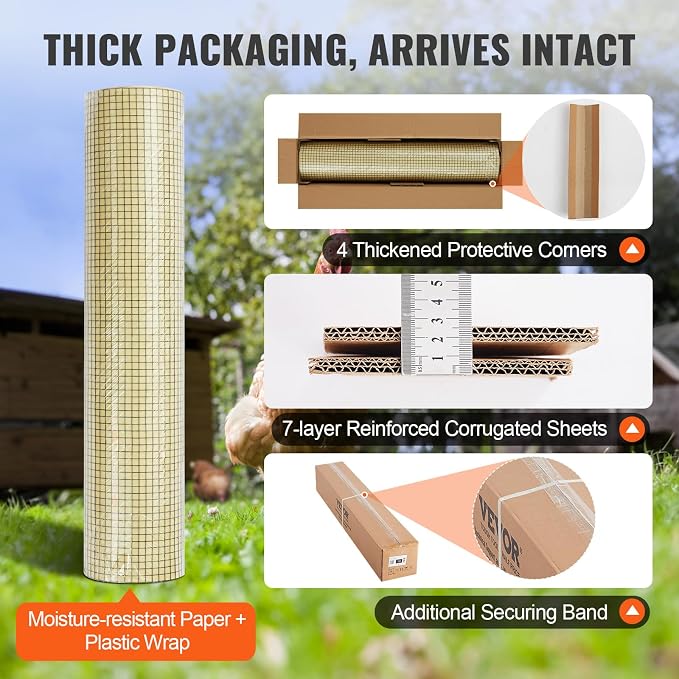 VEVOR Hardware Cloth, 36'' x 50' 1/2 inch Galvanized Wire Mesh Roll, 19 Gauge Chicken Wire Fencing Roll, Vinyl Coating Metal Wire Mesh for Chicken Coop Barrier, Rabbit Snake Fences, Poultry Enclosures