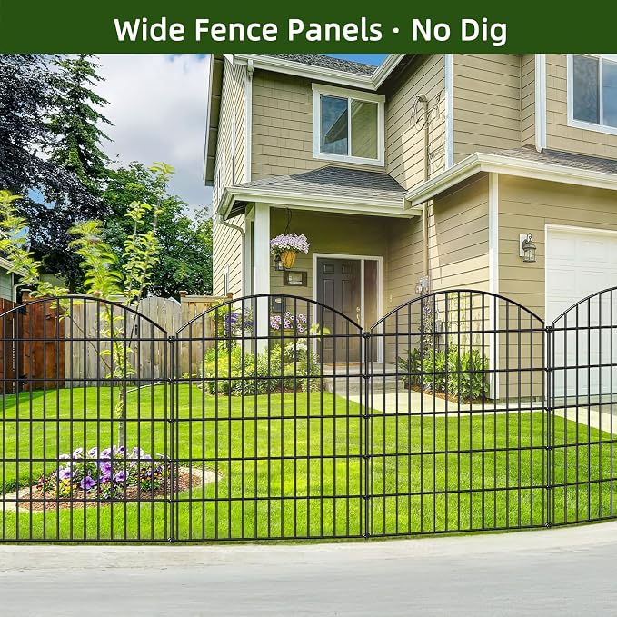 FOREHOGAR Heavy Duty Metal Garden Fence Outdoor CTW3643, 43.2in H x 14.75 ft L, No Dig Temporary Dog Fence Border Fencing for Yard Patio Landscape Flower Bed,5 Panels + 6 Stakes, Black