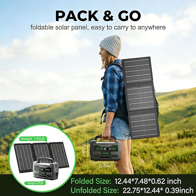 MARBERO Solar Generator 155Wh with 30W Solar Panel Portable Power Station with 2x 100W AC Outlets(Peak 150W), QC3.0 USB UL Certified for Home Blackout, Camping, RV Travel, Ultra-Light & Silent Fan