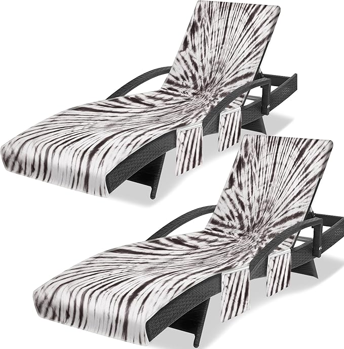 Lounge Chair Towel Cover (Pack of 2), Tie Dye Style Chaise Lounge Cover, Beach Chair Covers with Pockets for Pool Beach Garden Courtyard Outdoor Trips, 85 x30 in, Grey