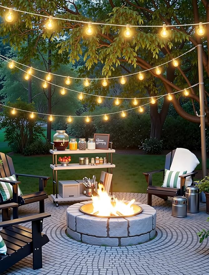 Larkvue 50FT(2x25FT) Solar String Lights Outdoor with Remote, Waterproof Dimmable 3 Modes Patio Lights with 20+2 LED G40 Bulbs for Party Bistro-White