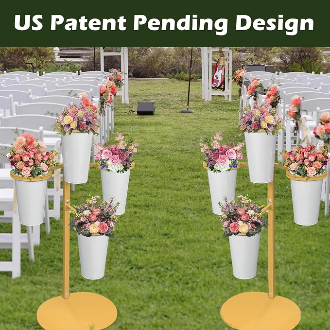 PROLEE Flower Display Stand with 4 Buckets, Flower Pot Stand, Flower Stand Metal, Florist Bouquet Shelf for Wedding, Party, Events, Oval Base, Gold