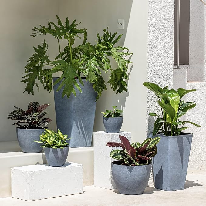 LA JOLIE MUSE Large Hanging Planters for Outdoor Plants - Hanging Flower Pots Weathered Gray (13.2 Inch, Set of 2)