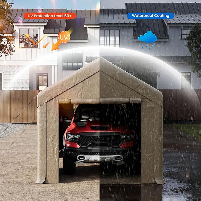 COSIEST 10'×20' Storage Shelter Outdoor Gable Roof Carport with Removable Side Walls, Heavy-Duty Garage Canopy Weatherproof PE Cover, Multi-Purpose Vehicle/Tractor Shed for Backyard/Driveway/Farm
