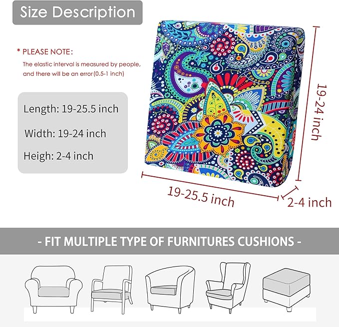FORCHEER Waterproof Patio Cushion Covers, Boho Printed Stretch Outdoor Cushion Covers for Patio Furniture, Wicker Rattan Sofa Covers Set of 2